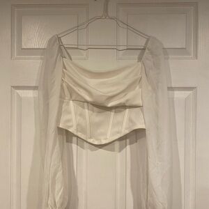 Elegant Cream Off-Shoulder Top with Sheer Sleeves